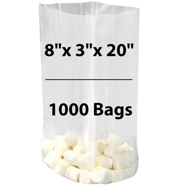 LDPE Clear Gusseted Poly bags 1.25 mil 8" X 3" X 20" 1000 Bags
